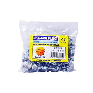 Rawlplug Tex Screw Steel To Timber 25mm (Bag of 100) Murdock Builders Merchants