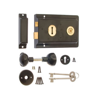 Rim Sashlock with Knob 152 x 105mm Black Murdock Builders Merchants